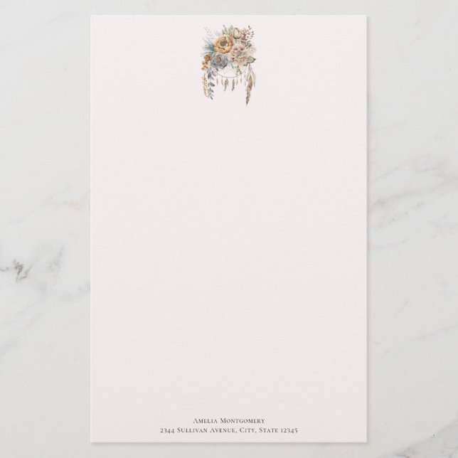 Papelería Boho Flower Bouquet y Dreamcatcher (Anverso)