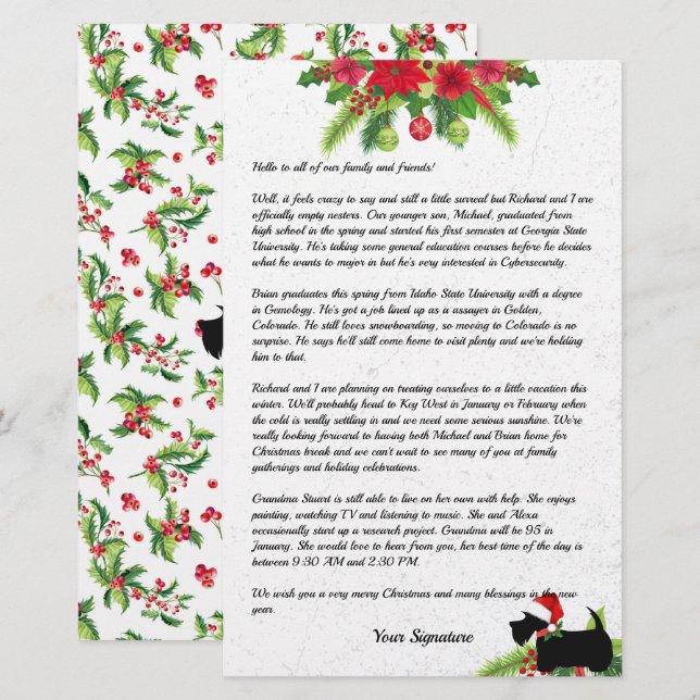 Papelería Boletín de la familia Scottie Navidades de Poinset (Anverso / Reverso)