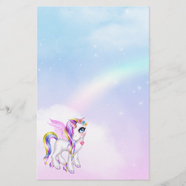 Papelería Bonita unicornio con barro arco iris y cola (Anverso)