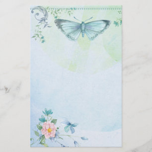 Papelería Bonito de la flor de mariposa del verde azul
