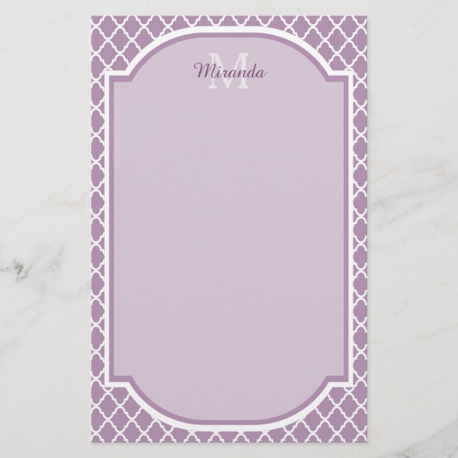 Papelería Bonito Lavanda Purple Quatrefoil Monogramado Nombr (Anverso)