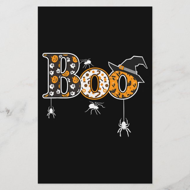 Papelería Boo Con Arañas Y Gorra De Brujas Halloween (Anverso)