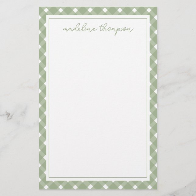 Papelería Borde Básico de Cuadros Verde Salvia (Anverso)