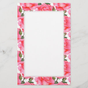 Papelería Borde blanco de arte floral rosa Personalizado