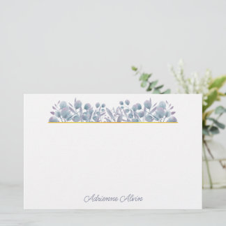 Papelería Borde de Acuarela de Eucalipto Lavanda