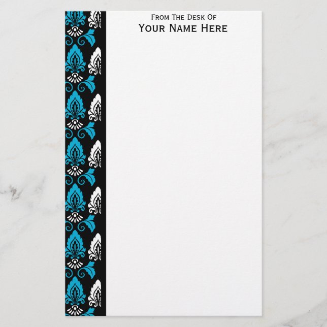Papelería Borde de Damasco blanco azul negro (Anverso)
