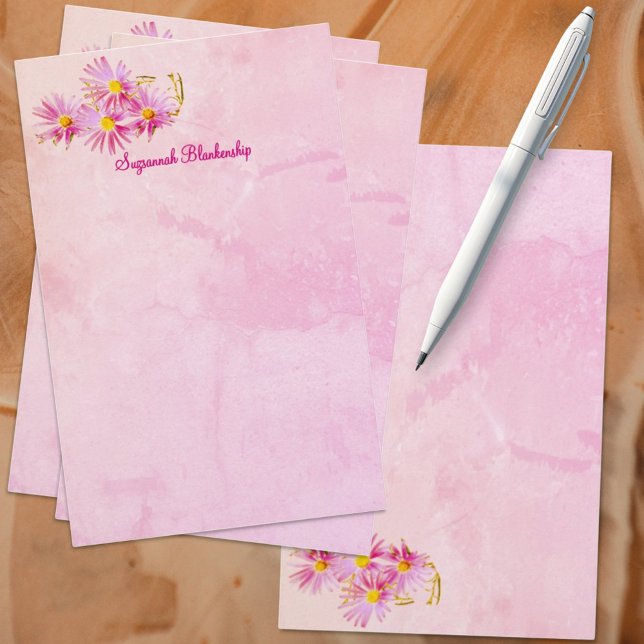 Papelería Borde de esquina floral Abstrato fondo rosado (front and back template stationery)