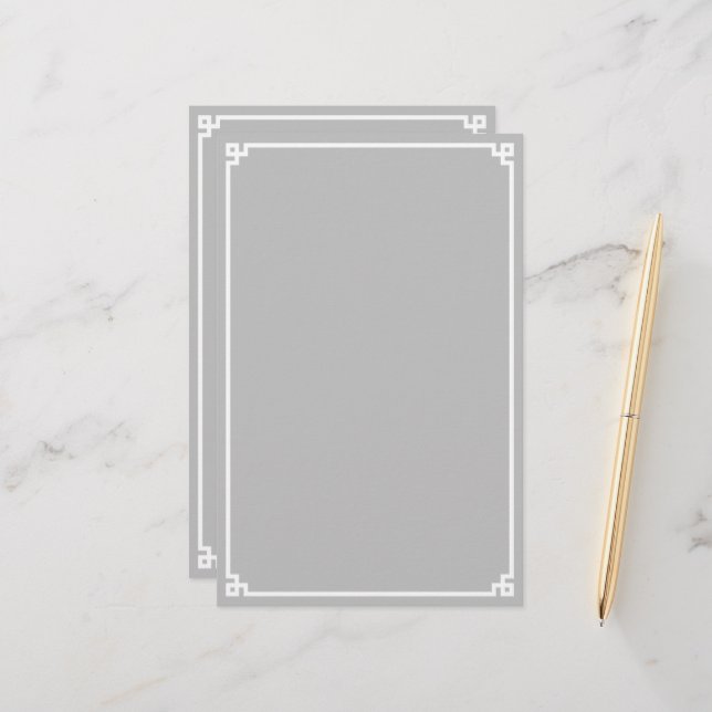 Papelería Borde de la llave griega blanca y gris plateado (Anverso/Reverso In Situ)