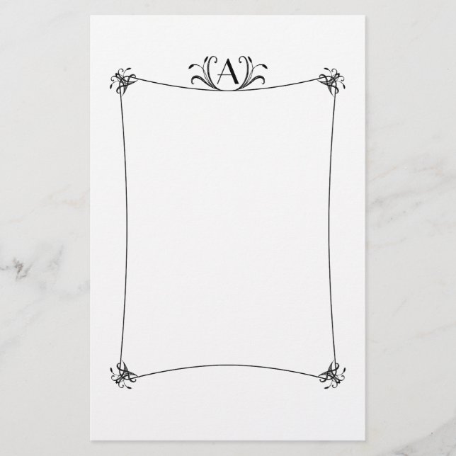 Papelería Borde elegante de personalizable con monograma (Anverso)
