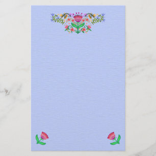 Papelería Borde floral estilo boho en azul claro