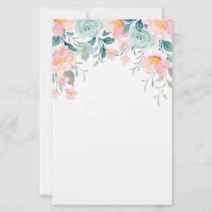 Papelería Borde floral rosa y verde