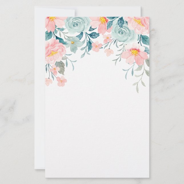 Papelería Borde floral rosa y verde (Anverso)