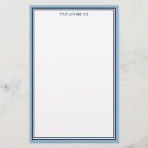 Papelería Bordes azul claro y azul marino Añade tu nombre