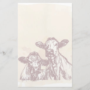 Papelería Bosquejo del drenaje de la mano de dos vacas y