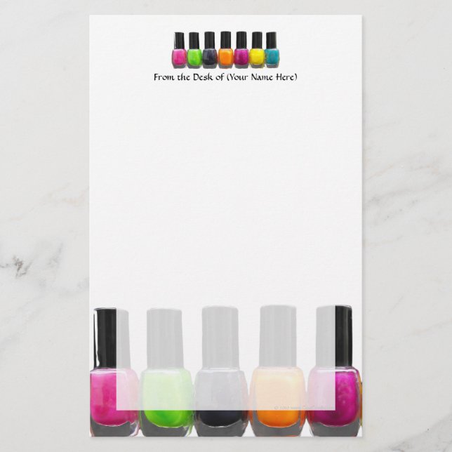 Papelería Botellas Nail Polaca coloridas, Salón Nail (Anverso)