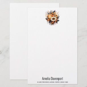 Papelería Bouquet de flores grises amarillas naranjas