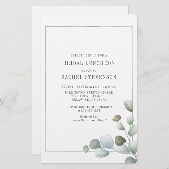 Papelería Bridal Luncheon Watercolor Eucalyptus Greeneration (Anverso / Reverso)