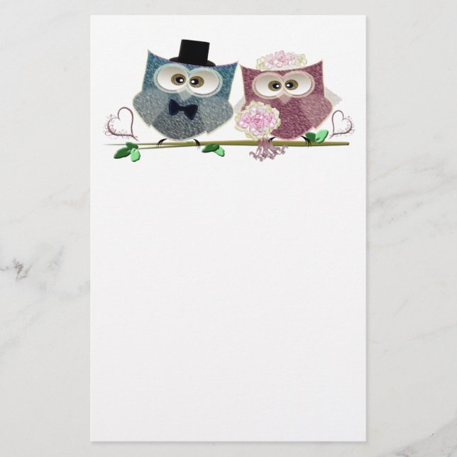 Papelería Bride y Groom adorables Lechuzas (Anverso)