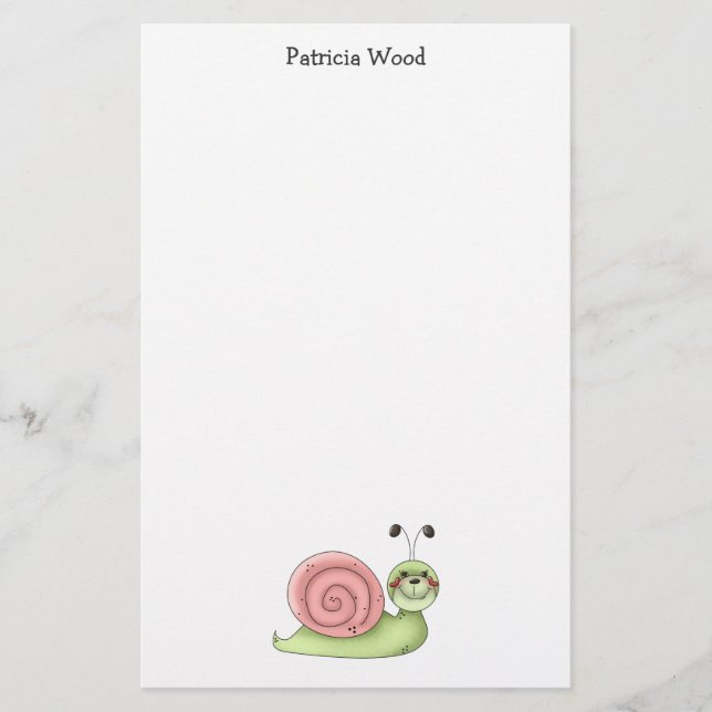 Papelería Buggin usted · Caracol verde y rosado (Anverso)