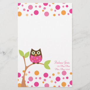 Papelería Búho rosado brillante del bebé