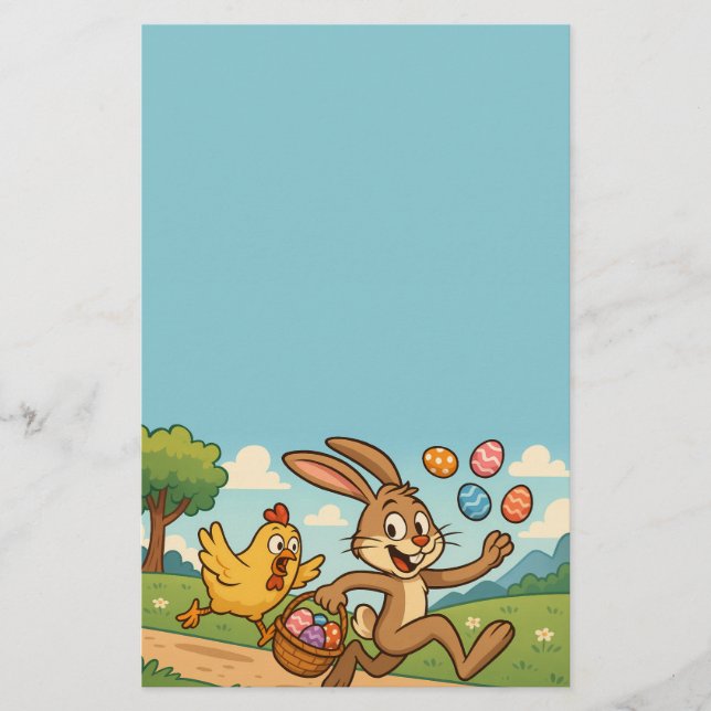 Papelería Bunny roba huevos de gallina con diseño de pascua (Anverso)
