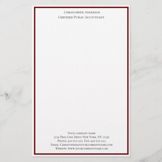 Papelería Burgundy White Profesional Business Personalizado (Anverso)