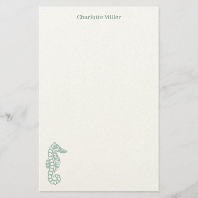 Papelería caballito de mar verde azulado bloqueo huella cost (Anverso)