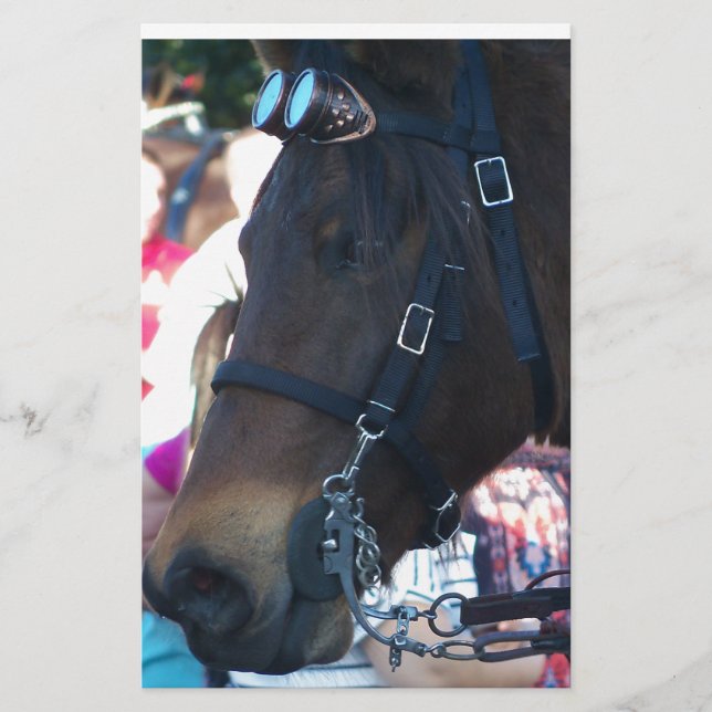 Papelería Caballo árabe marrón oscuro con gafas (Anverso)