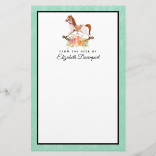 Papelería Caballo rocoso vintage con Bouquet floral
