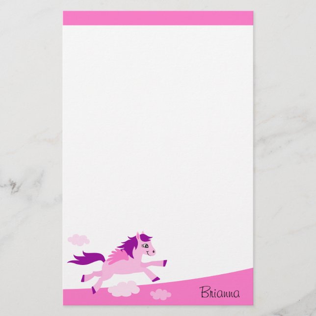 Papelería Caballo rosado lindo con nombre personalizado alas (Anverso)