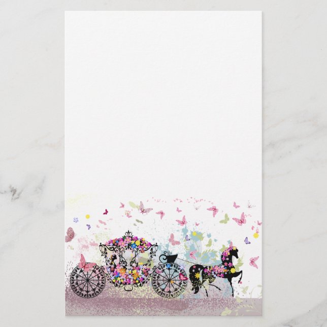 Papelería Caballo y carro del cuento de hadas con las flores (Anverso)