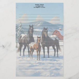 Papelería Caballos Appaloosa negros en una granja en inviern