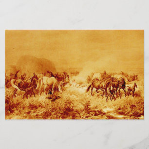 Papelería CABALLOS ATACANDO A Naranja antiguo Sepia Marrón A