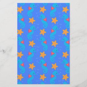 Papelería Caballos De Mar Azules Y Patrón De Starfish