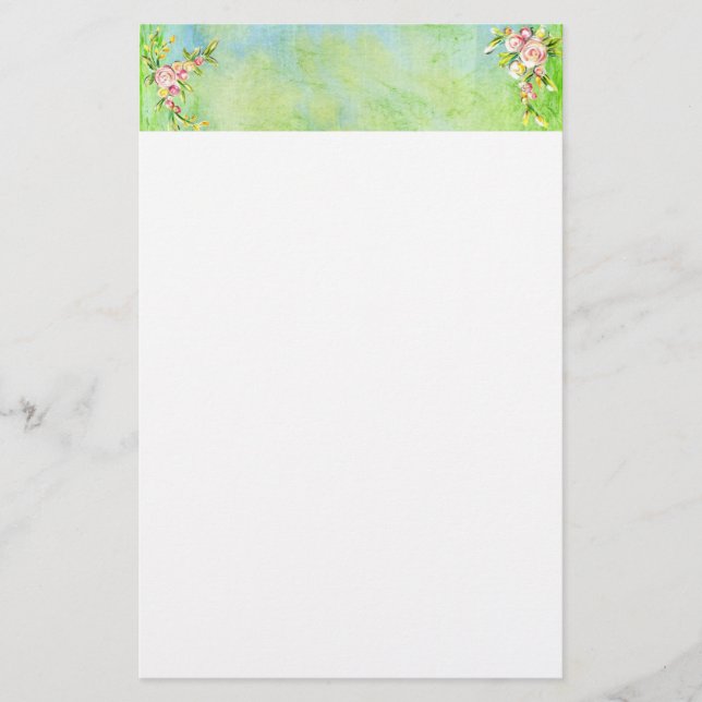 Papelería Cabecera de Boda floral de rosas rosas azules verd (Anverso)