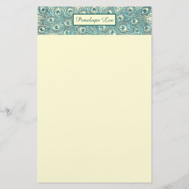 Papelería Cabecera de plumas Verde azuladas de pavo real y s (Anverso)