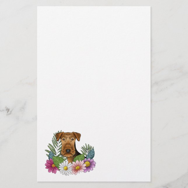 Papelería Cabeza De Perro Airedale Terrier Y Flores Silvestr (Anverso)