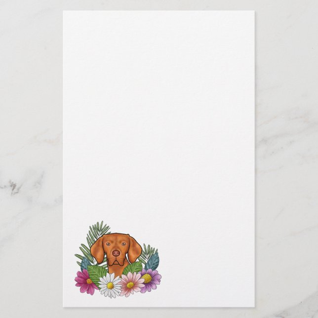 Papelería Cabeza De Vizsla Húngara Con Flores De Verano Colo (Anverso)