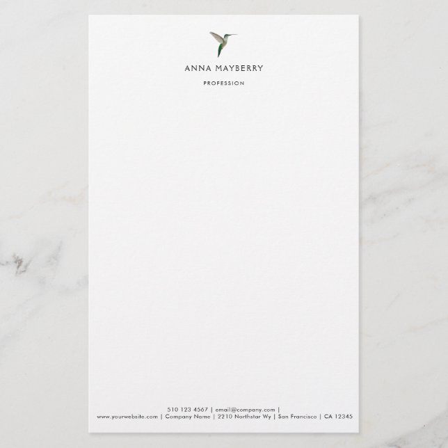 Papelería Cabezal elegante de colibrí (Anverso)
