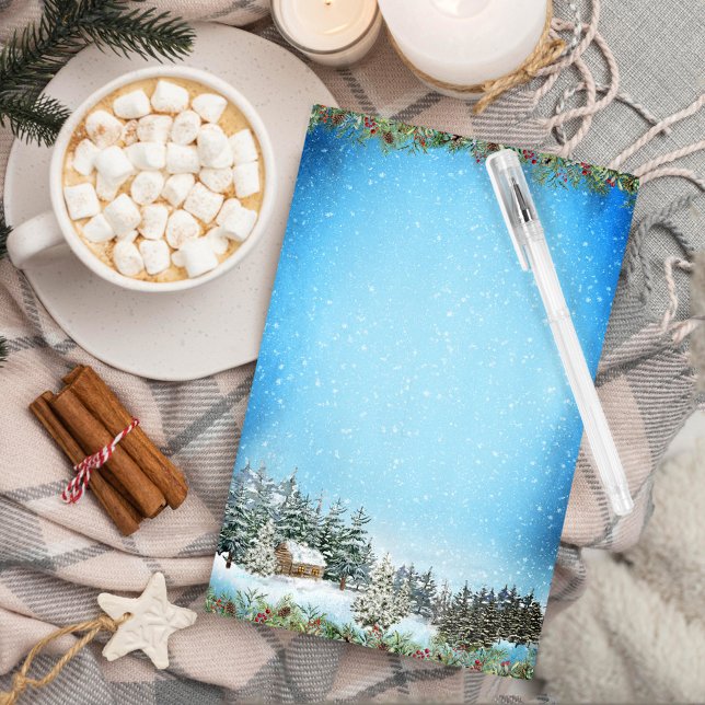 Papelería Cabina de bosque de paisajes de Navidades acuático (Subido por el creador)