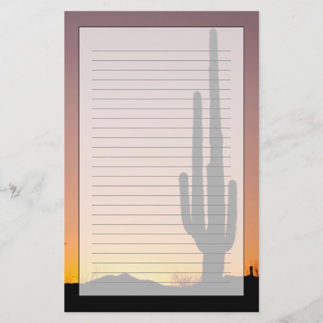 Papelería Cactus del Saguaro en la puesta del sol (Anverso)