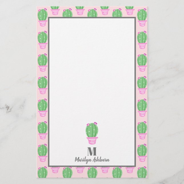 Papelería Cactus Potted Pink | Personalizado (Anverso)