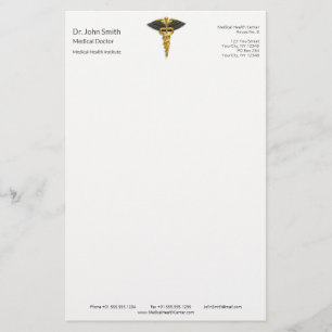 Papelería Caduceo de oro elegante con alas negras médico con