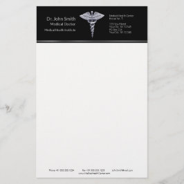 Papelería Caduceo de plata elegante sobre fondo médico negro