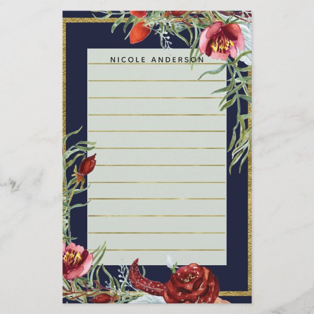 Papelería Caída Rústica Marsala Marina Floral Personalizado  (Anverso)
