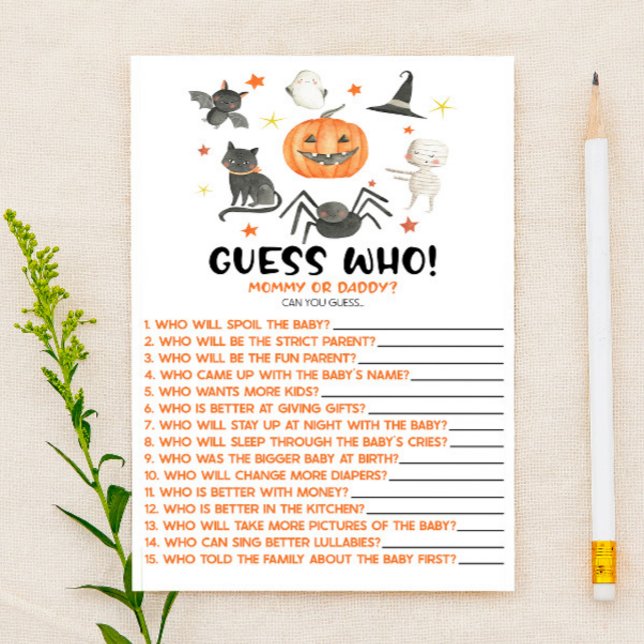 Papelería ¡Calabaza Halloween Adivinen Quién! Juego Baby Sho (Subido por el creador)