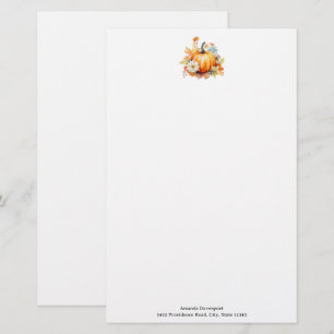 Papelería Calabazas naranjas y flores Otoño