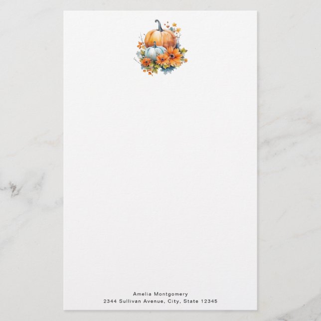Papelería Calabazas otoñales con flores y follaje (Anverso)
