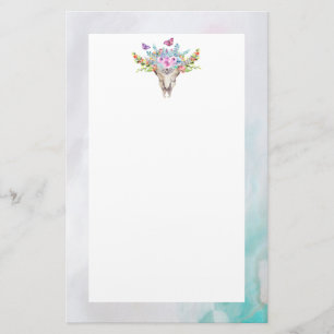 Papelería Calavera animal Boho con mariposas y flores