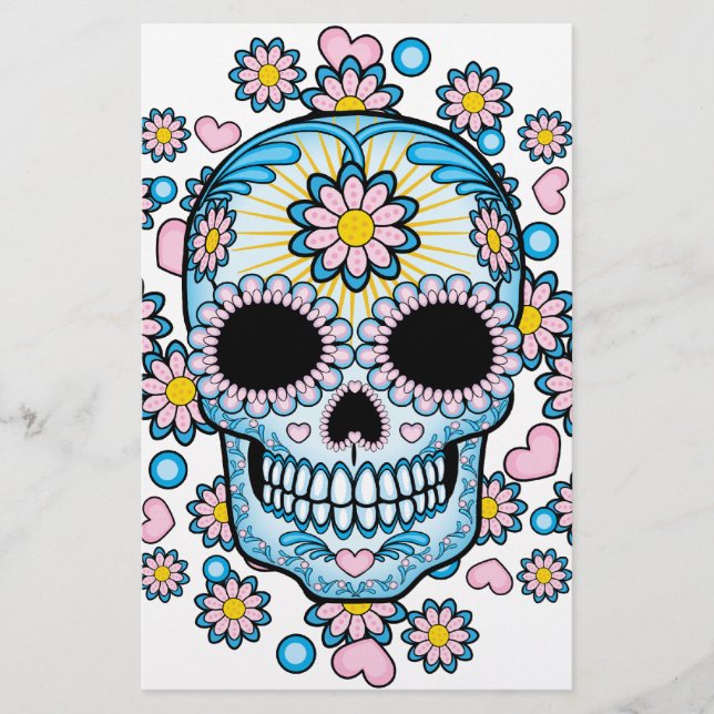 Papelería Calavera de azúcar colorida (Anverso)